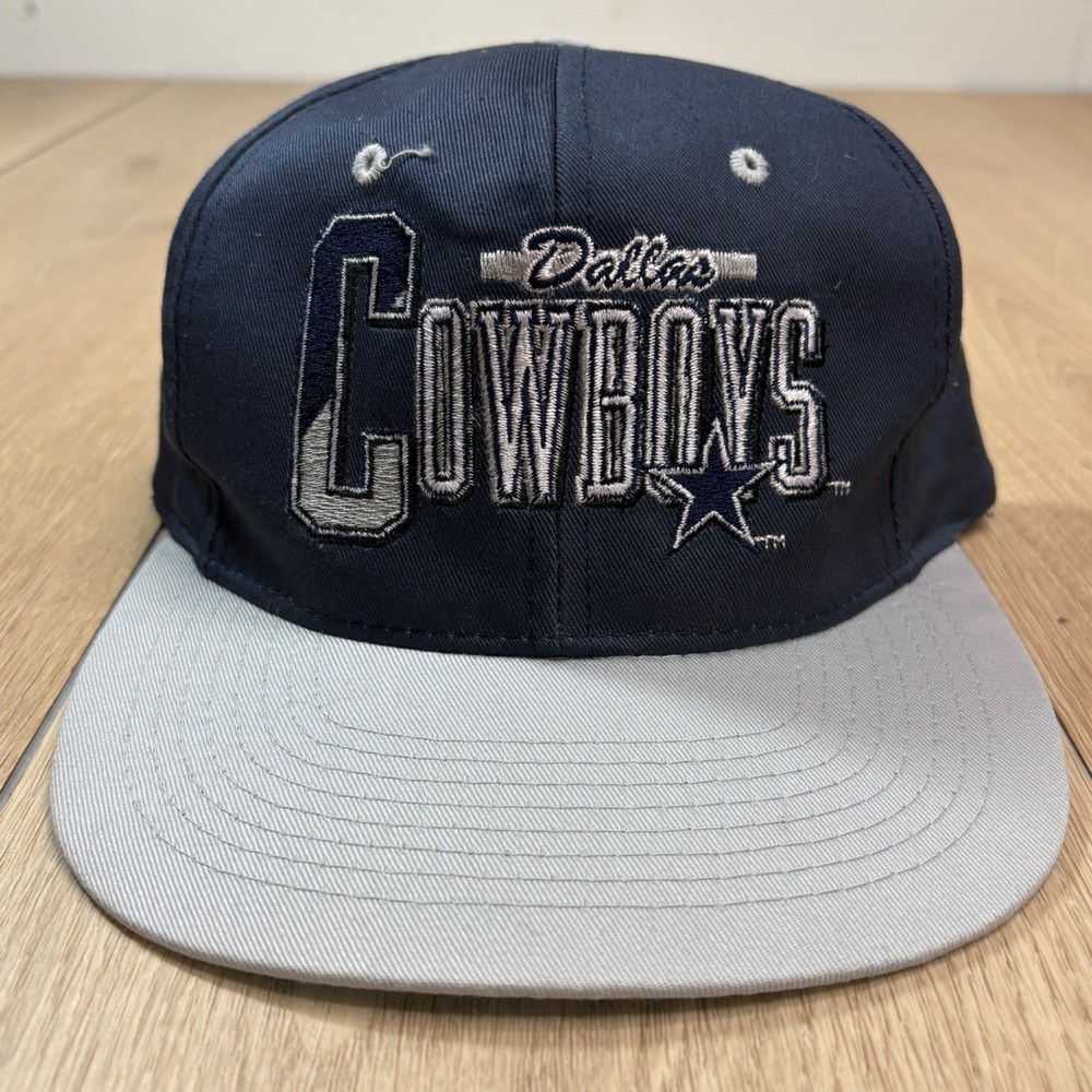 Vintage 90s Dallas Cowboys Team NFL AJD Snapback Hat Navy Grey Two Tone Cap